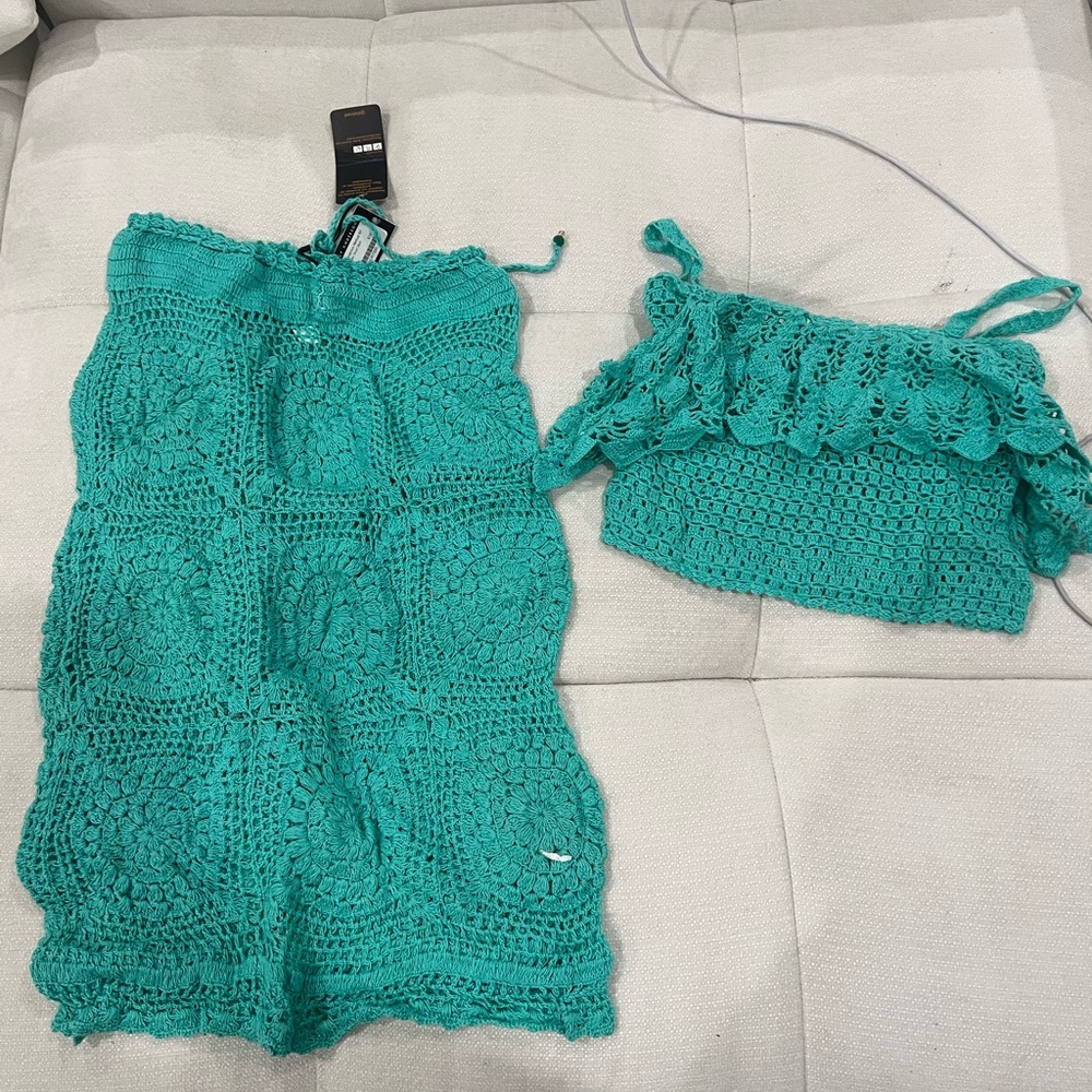 Teal Crochet Two-Piece Set